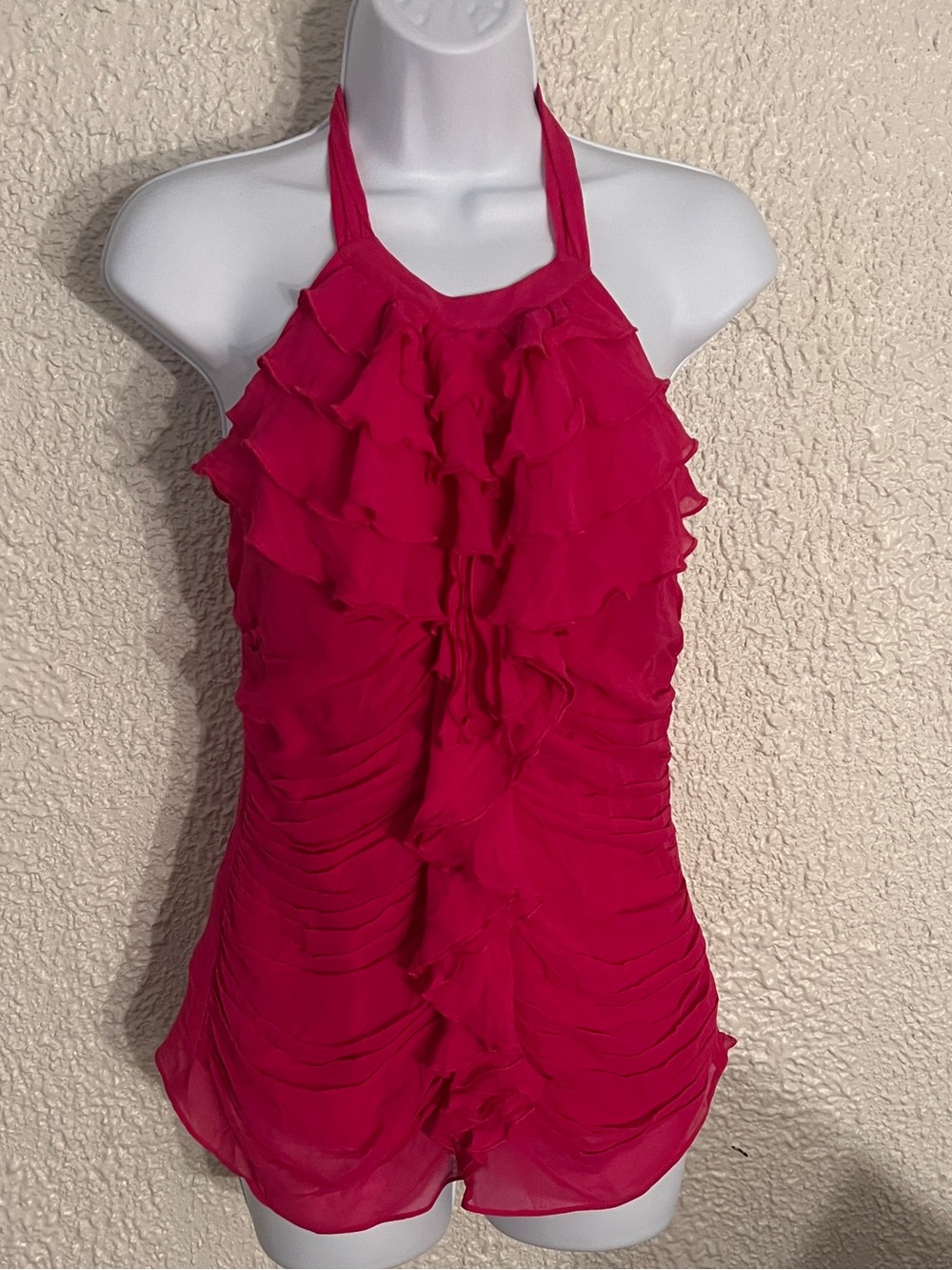 Express Fuchsia 100% Silk Ruffle Halter Top Blouse - Size 6